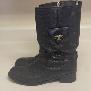 Tory Burch black leather moto boots